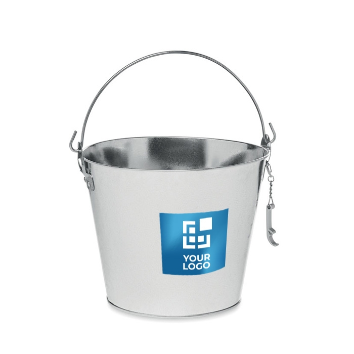 Metal drinks bucket with opener and carrying handle, 4 L