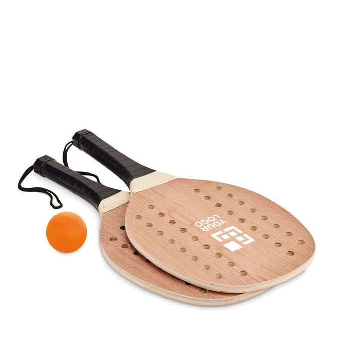 Beach set with wooden beach tennis racket with ball