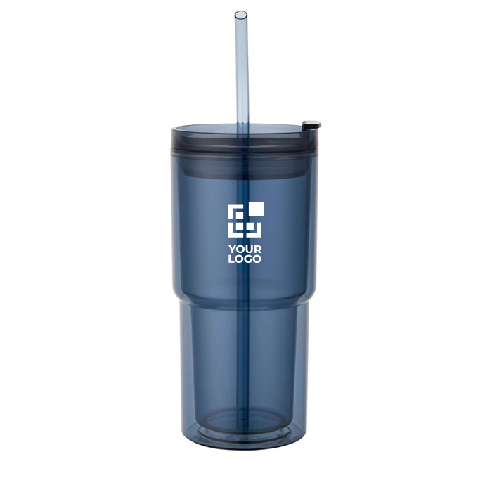 Double-wall tumbler with twist lid and integrated straw 480ml