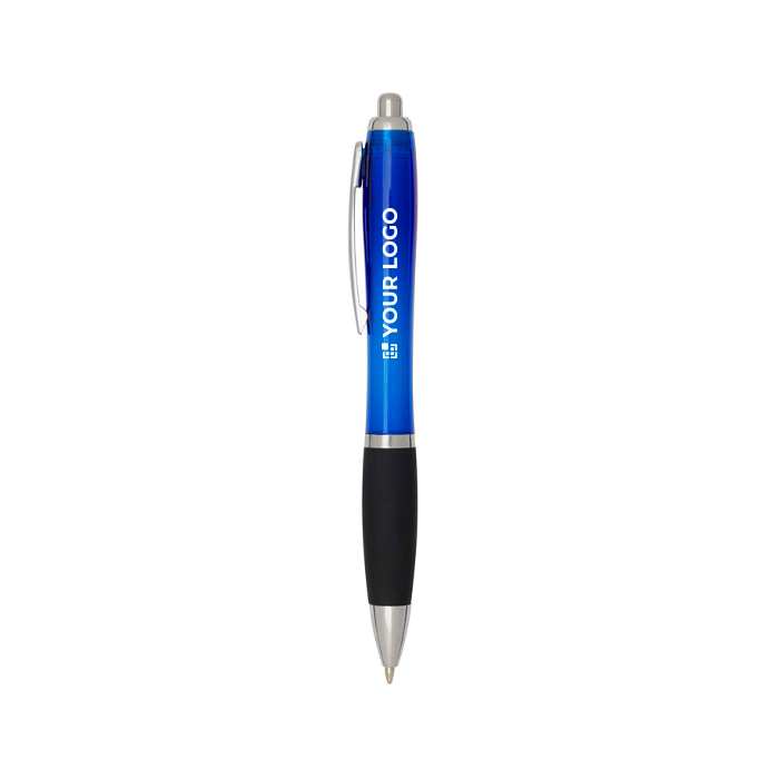 Recycled plastic click pen with soft grip and black ink