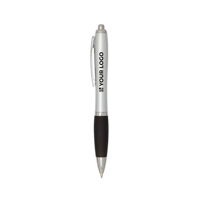 Recycled plastic click ballpoint pen with soft grip, black ink