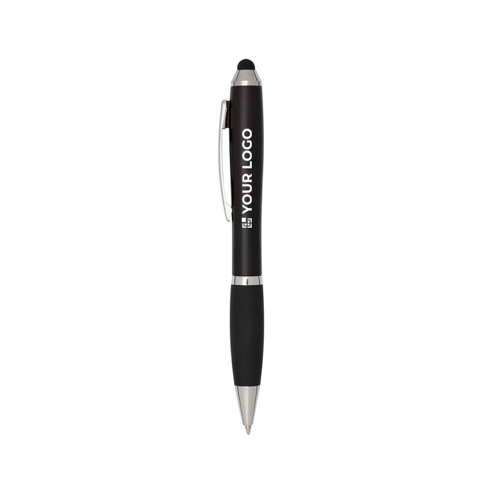 Twist ballpoint pen with stylus and soft grip, black ink