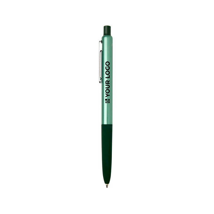 Recycled aluminium ballpoint pen with soft rubber grip, blue ink