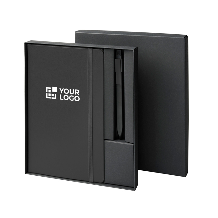 Gift set with hard-cover notebook and black ink pen