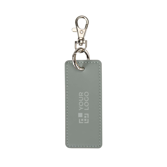 Rectangular recycled synthetic leather keyring with ring