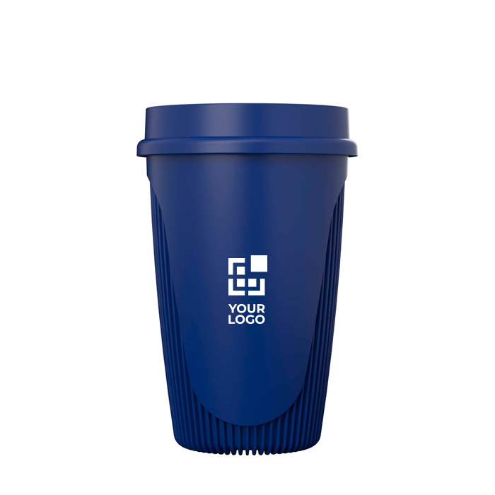Single-wall cup with 360° lid and insulating rim 350ml