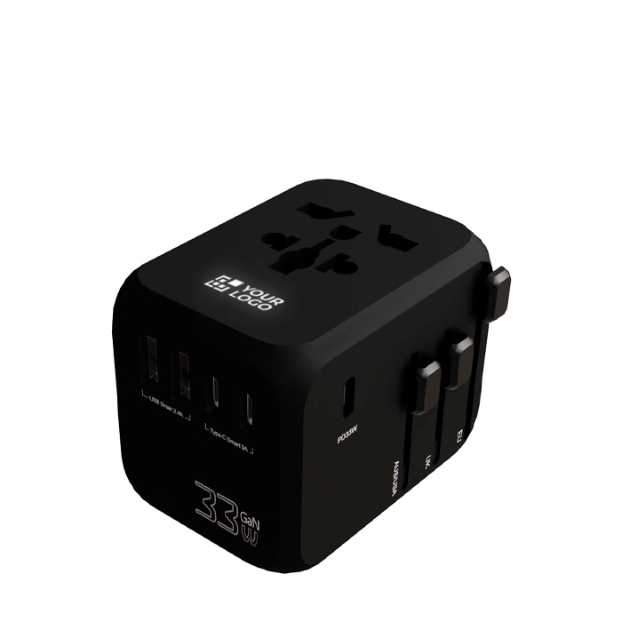 Customisable travel adapter with 33W GaN fast charging