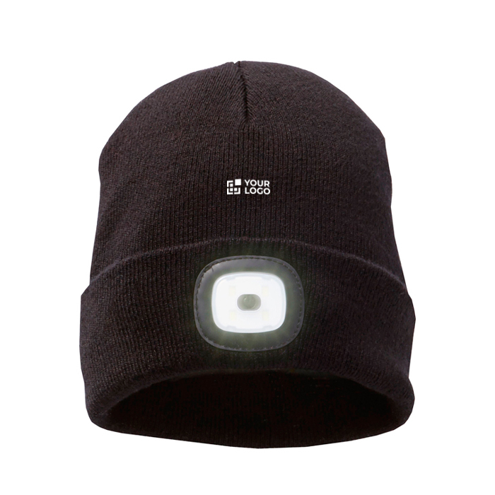 Ribbed stretch beanie, built-in front LED, 92 g/m2