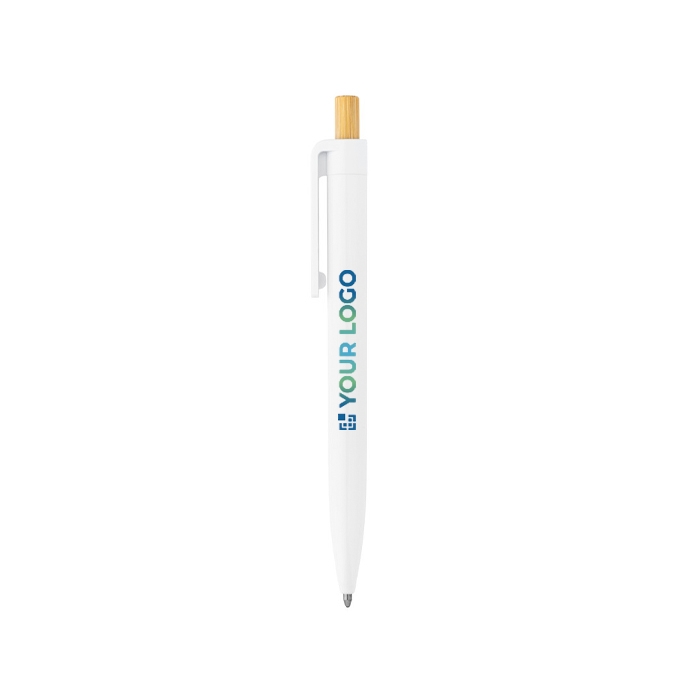 Recycled plastic ballpoint pen with bamboo push button, blue ink