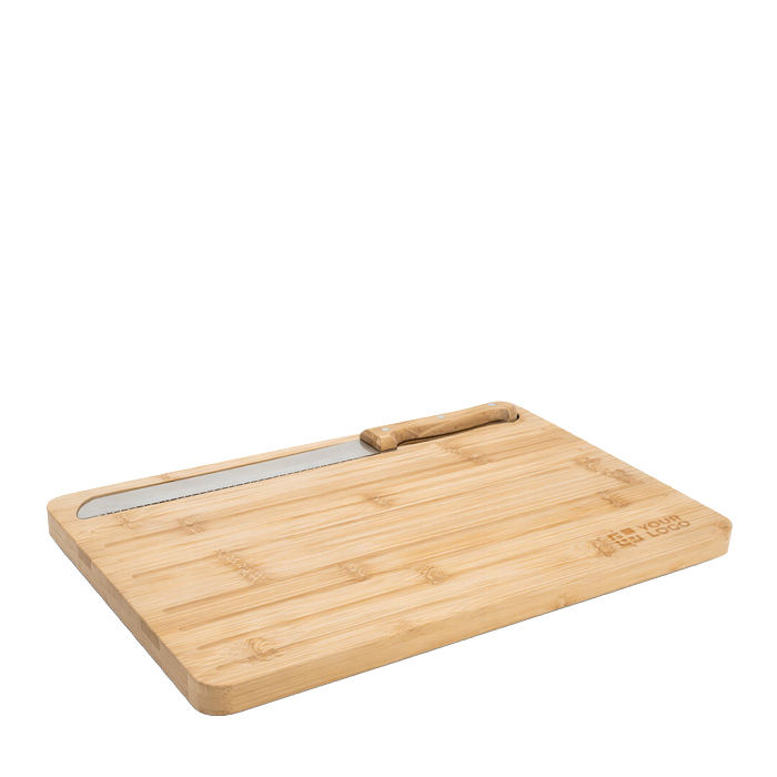 Grooved bamboo bread cutting board with included knife