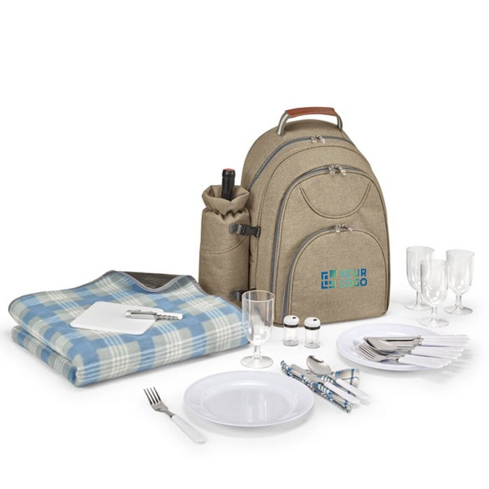 Picnic set, backpack, cooler compartment & fleece blanket