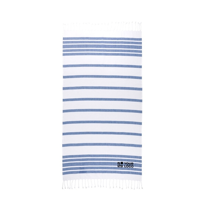 Striped cotton-polyester beach towel with fringes, 180 g/m2