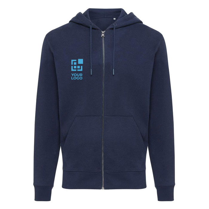 Zip hoodie in eco cotton with corporate logo, 340 g/m² 
