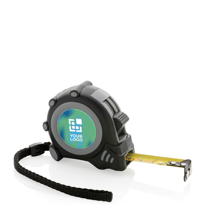 Personalised recycled tape measures with wrist strap, 3 m / 16 mm