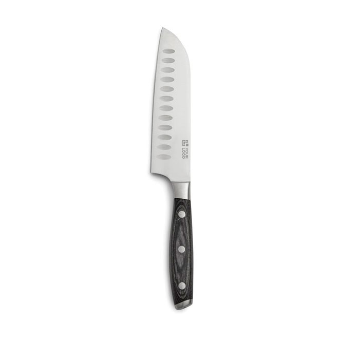 High-quality stainless steel chef’s knife with logo, Santoku style