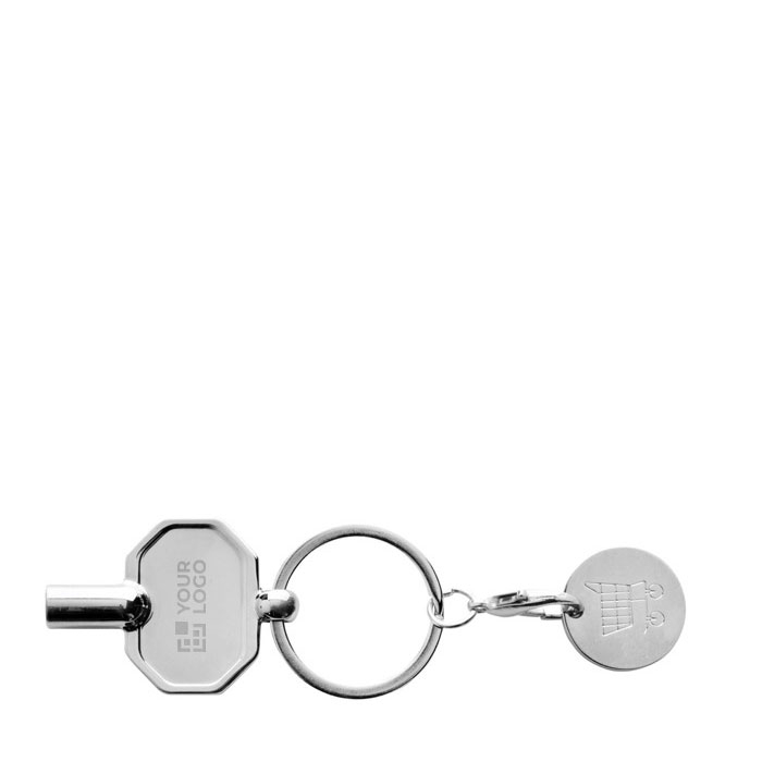 Recycled zinc keyring with radiator key and trolley token