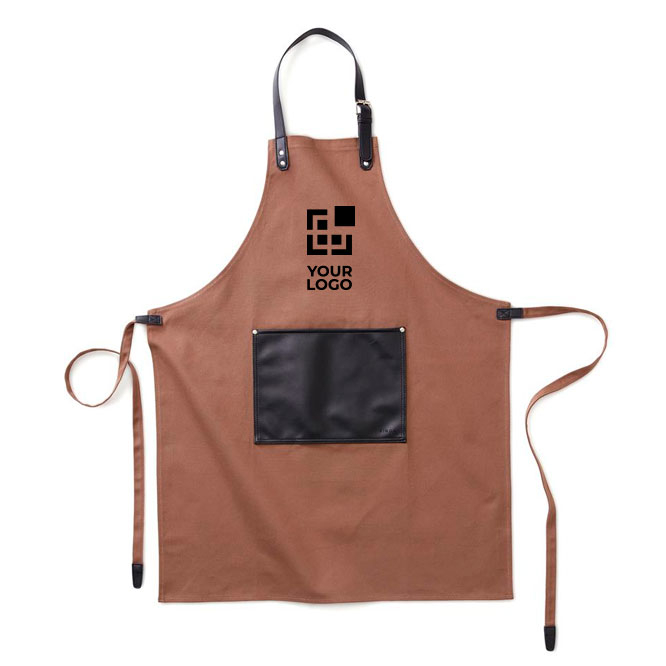 Cotton apron with leather-look details and buckle fastening