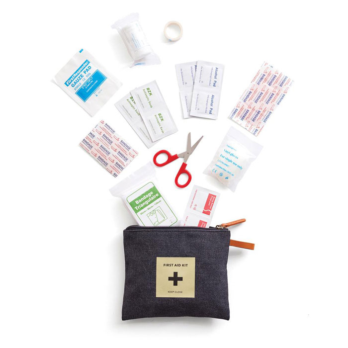 First aid kit in fabric pouch with logo