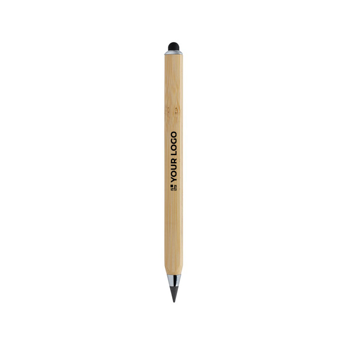 Triangular bamboo pencil with stylus tip and infinite ink