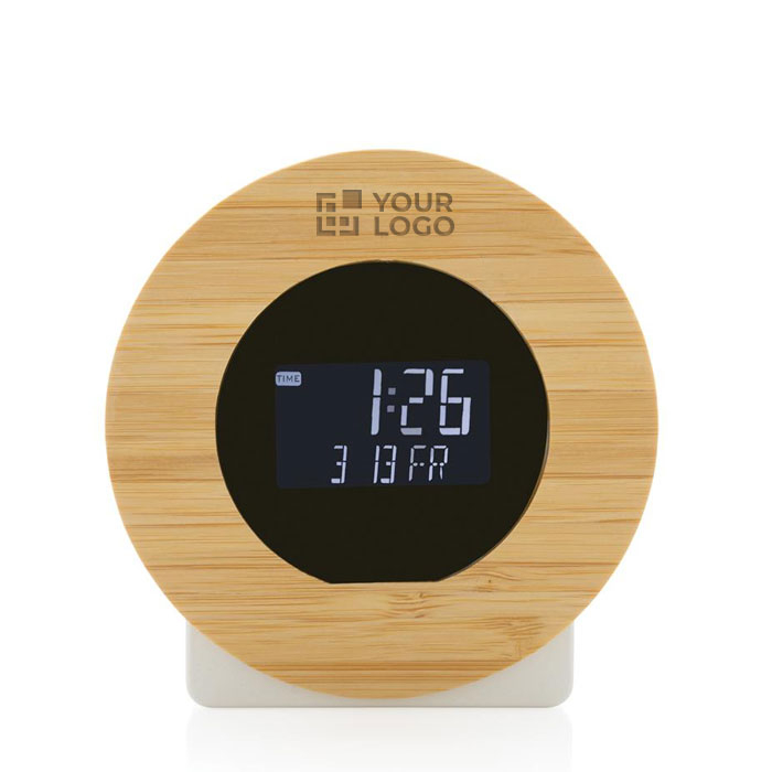 Recycled plastic and bamboo desk clock with LCD display
