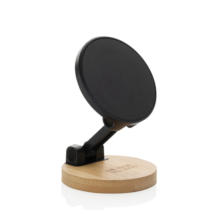 Magnetic phone holder in recycled plastic and bamboo