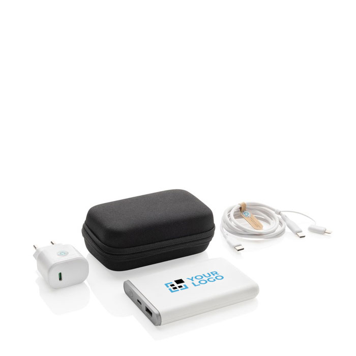 3-piece charging set in recycled plastic with power bank, 5,000 mAh