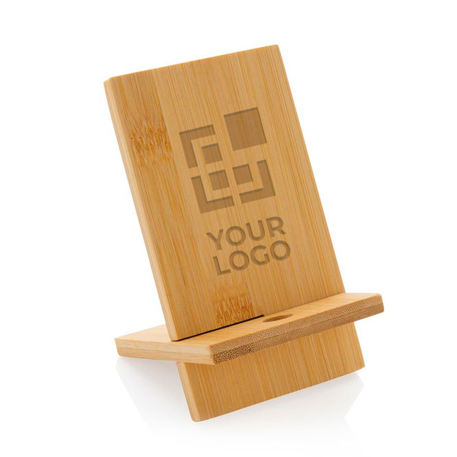 Bamboo phone stand with cable hole, FSC certified