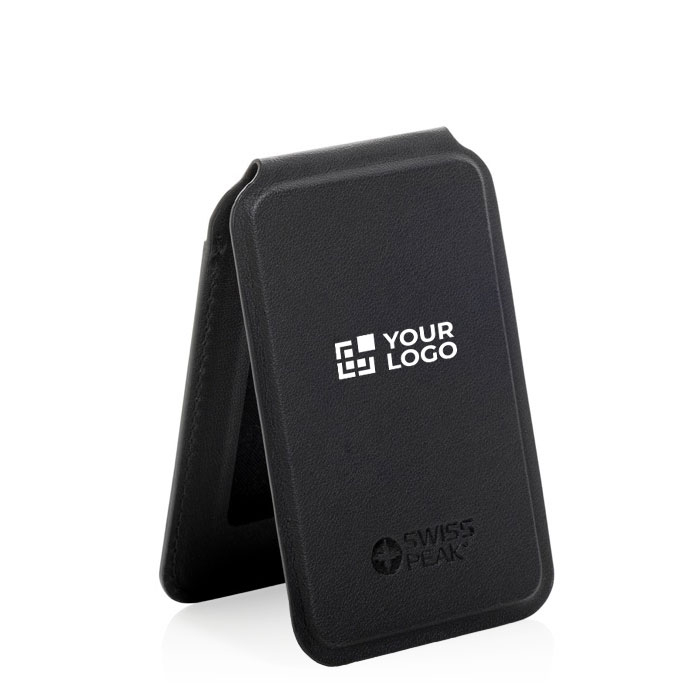 Magnetic phone wallet in synthetic leather with stand