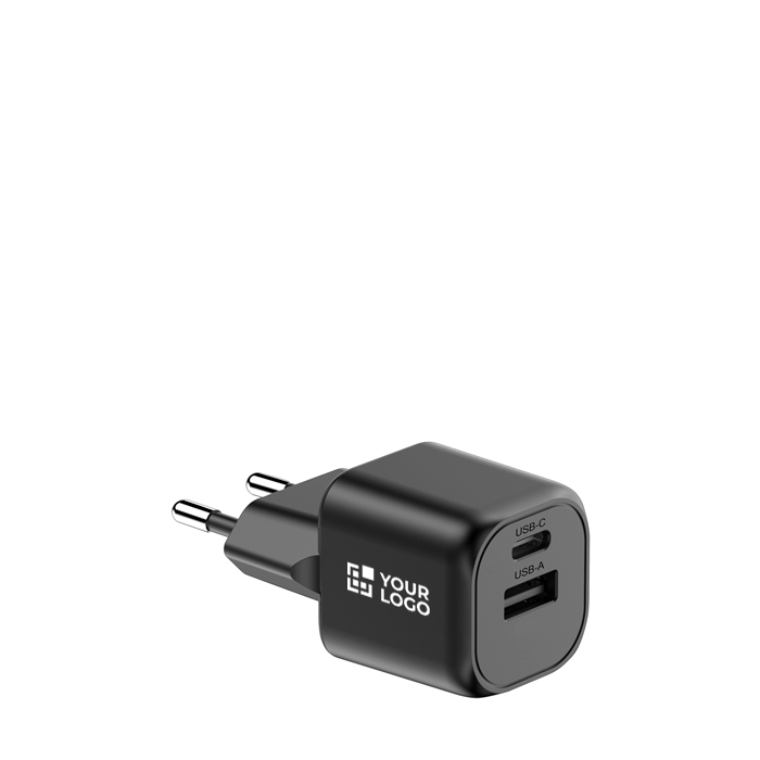 Dual charger in recycled plastic with EU plug, 20 W