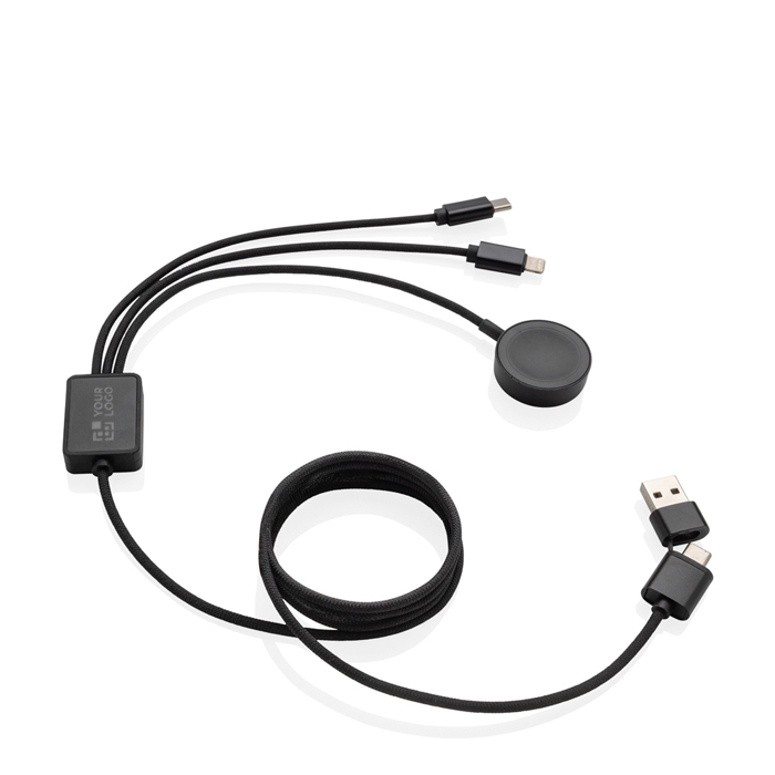 6-in-1 charging cable in recycled materials with watch charging