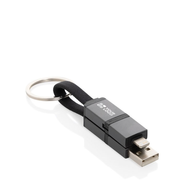 Fast-charging cable in recycled aluminium with 4-in-1 keyring