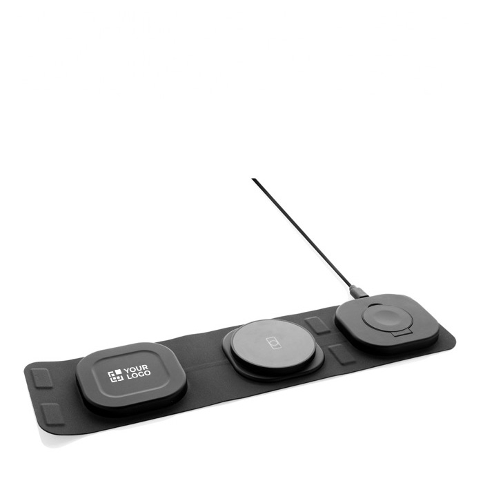 Travel wireless charger with logo, charges 3 devices simultaneously