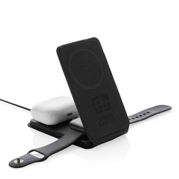 3-in-1 foldable wireless charger with vertical magnetic stand