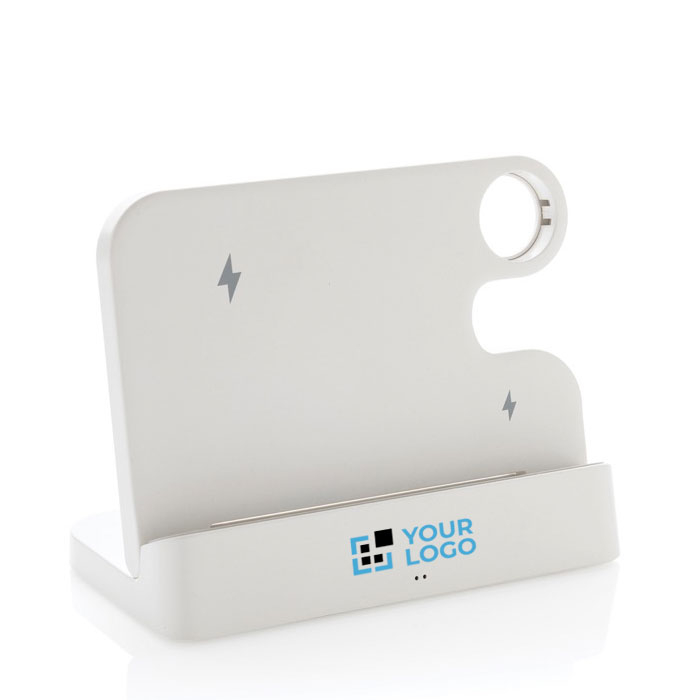 Wireless charging stand in recycled plastic for 3 devices