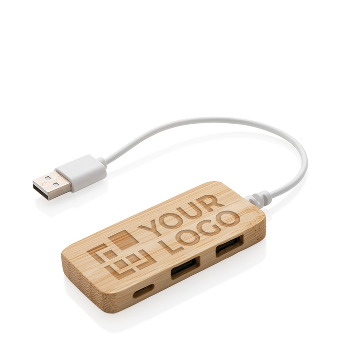 USB 2.0 hub with type C port and bamboo cable with logo