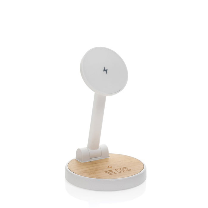 2-in-1 magnetic wireless charger in recycled plastic and bamboo