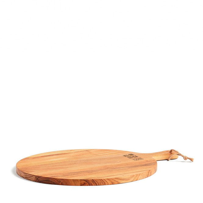 Round wooden serving board with handle