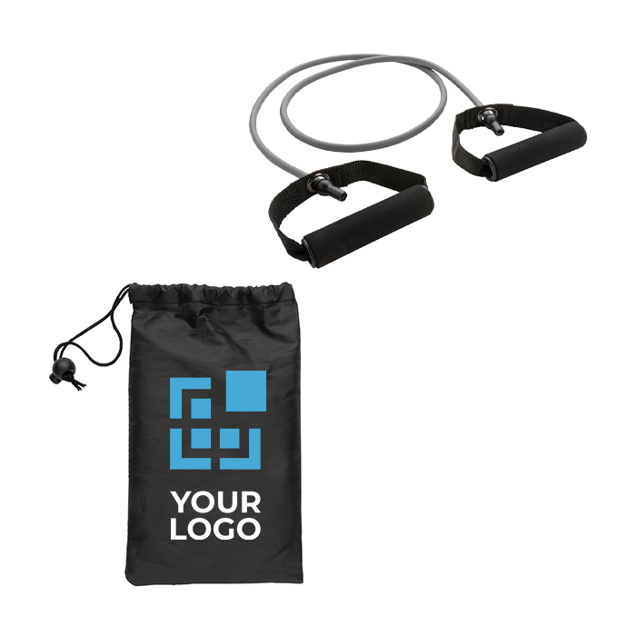Fitness resistance tube with personalised pouch