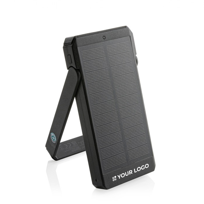 Recycled plastic power bank with solar panel, 10,000 mAh