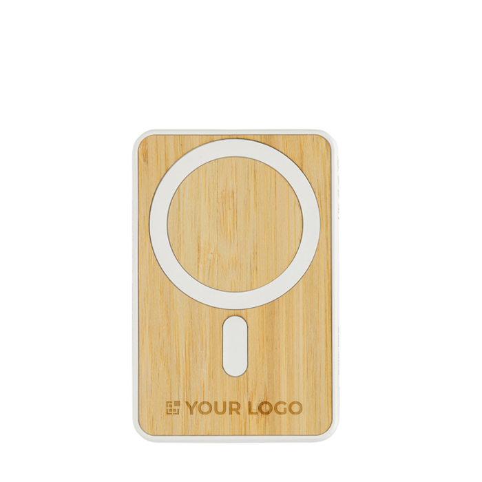 Magnetic bamboo wireless charging power bank, 5,000 mAh