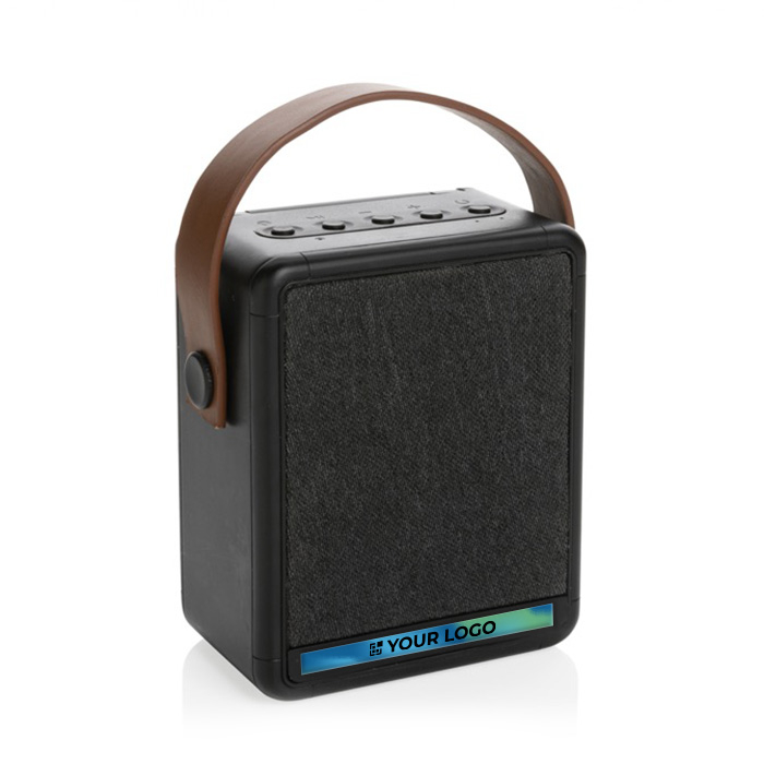 Wireless speaker with solar panel, LED lamp and carry handle