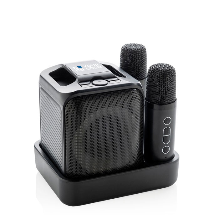 Recycled plastic karaoke set with two microphones and 5 W speaker