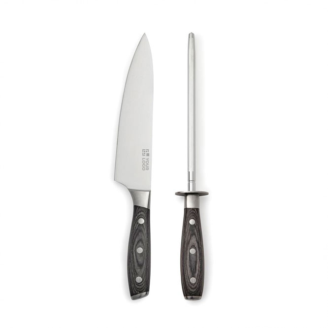 Kitchen knife set with sharpener, stainless steel