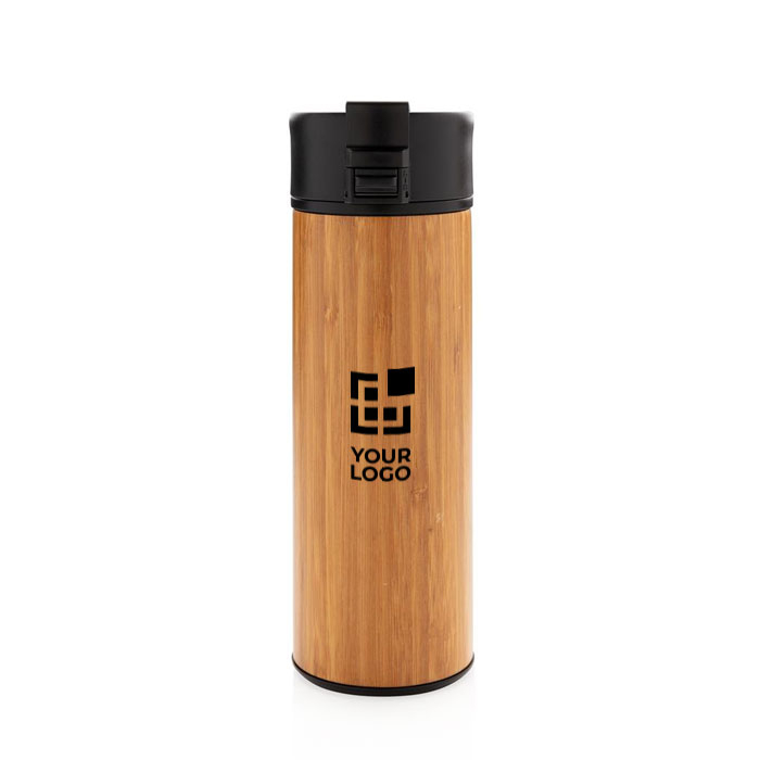 Elegant bamboo thermal mug with anti-drip lid, 450 ml