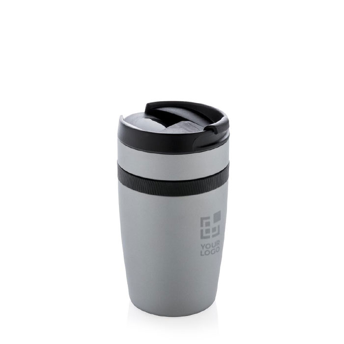 Compact promotional thermal mug with silicone band, 280 ml