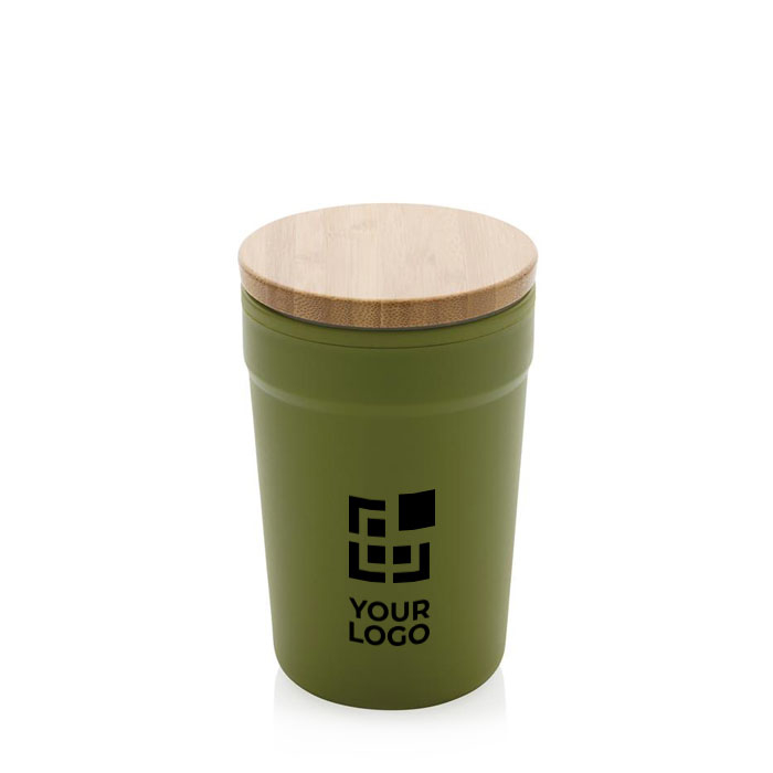 Recycled plastic thermal cup with bamboo lid, 300 ml