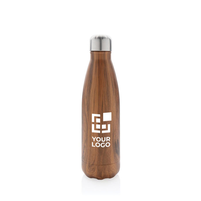 Elegant steel bottle with wood print, 500 ml