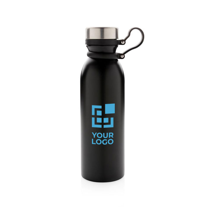 Thermal bottle with logo and silicone carry loop, 600 ml