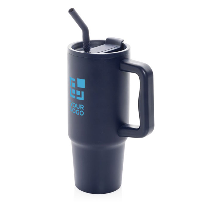 Recycled stainless steel thermal bottle with straw, 900 ml