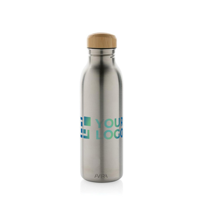 Recycled stainless steel bottle with bamboo lid, 600 ml